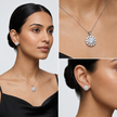 Silver Solitaire Round Crystal Pendant Set