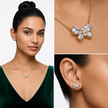 Gold-Tone Crystal Bow Pendant Necklace Set — Gold / Clear - Gold