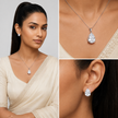 Silver Pear-Cut Crystal Halo Pendant Set
