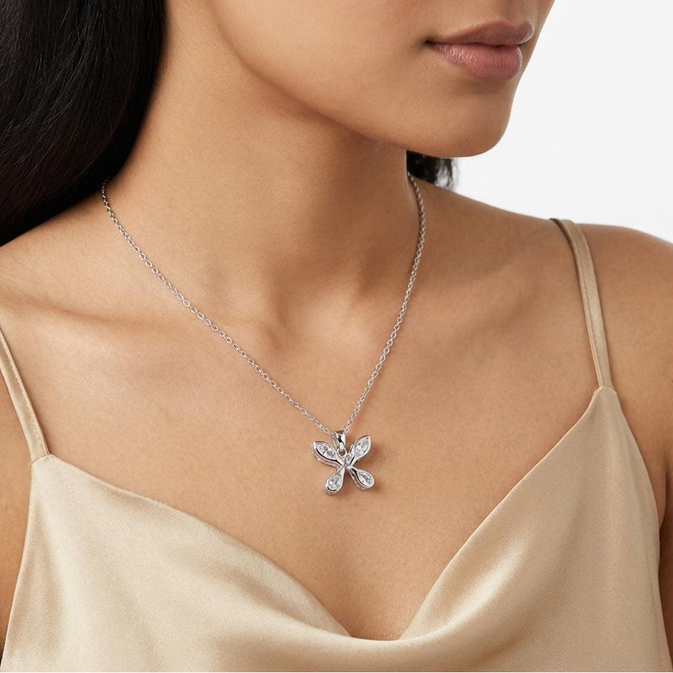 Silver Crystal Crossover Pendant Necklace Set