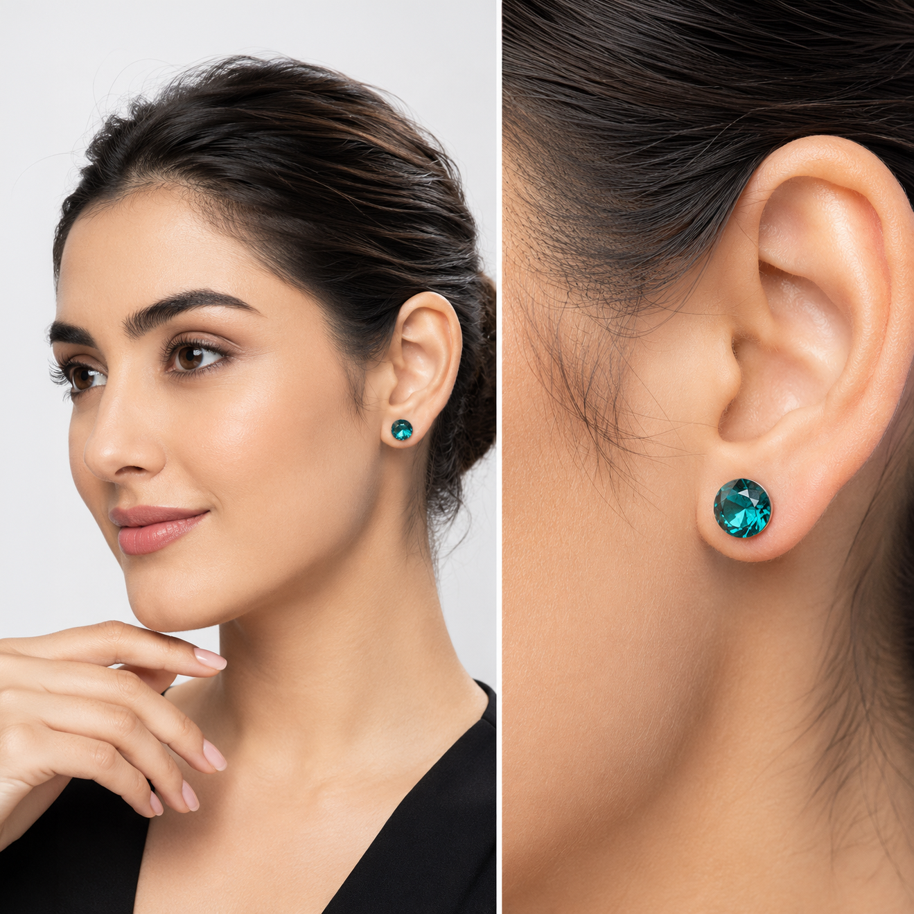 Round Brilliant Crystal Stud Earrings - Emerald Green