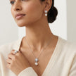 Silver Floral Pearl Drop Pendant Necklace Set