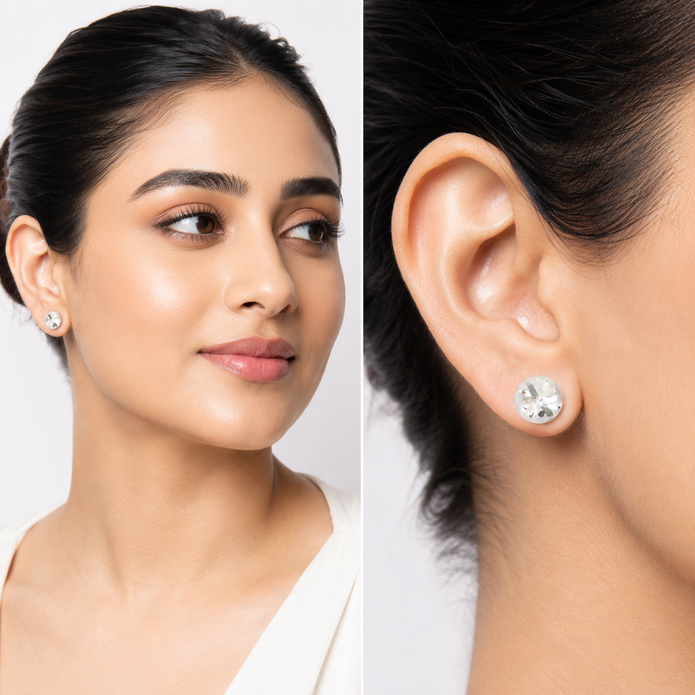 Round Brilliant Crystal Stud Earrings - Clear