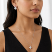 Silver Brilliant Round Halo Pendant Necklace Set