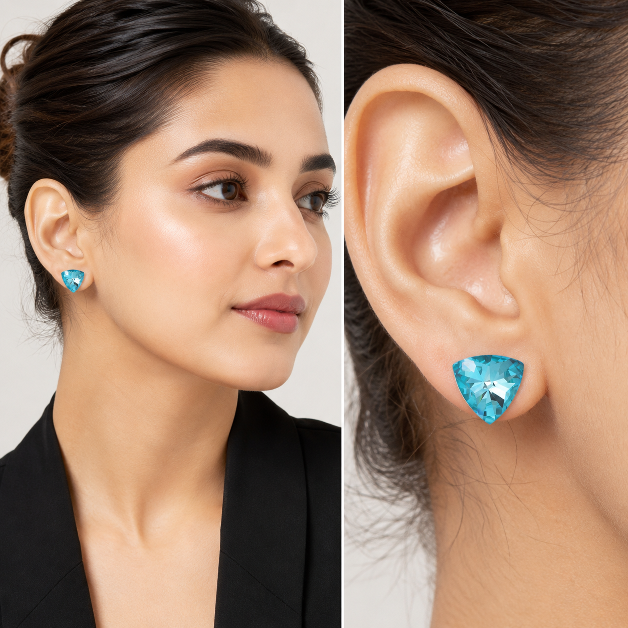 Aqua Blue Trillion Crystal Stud Earrings