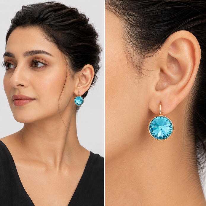 Sky Rivoli Lever-Back Earrings - Sky Blue