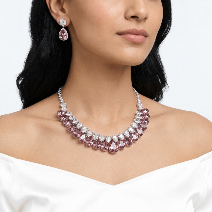 Mauve Cascade Bib Necklace Set - Mauve