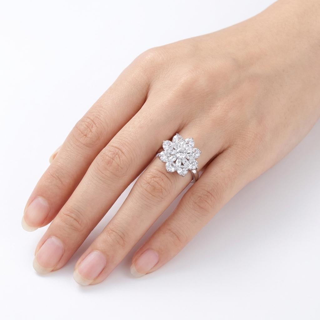 White Crystal Blossom Ring