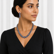 Soft Blush Square Crystal Necklace Set - Navy Blue