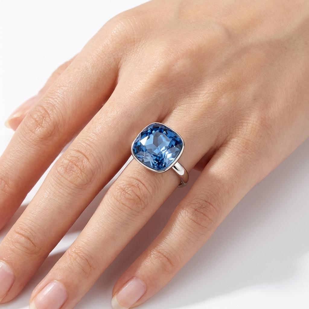 Aurora Crystal Cushion Ring - Blue