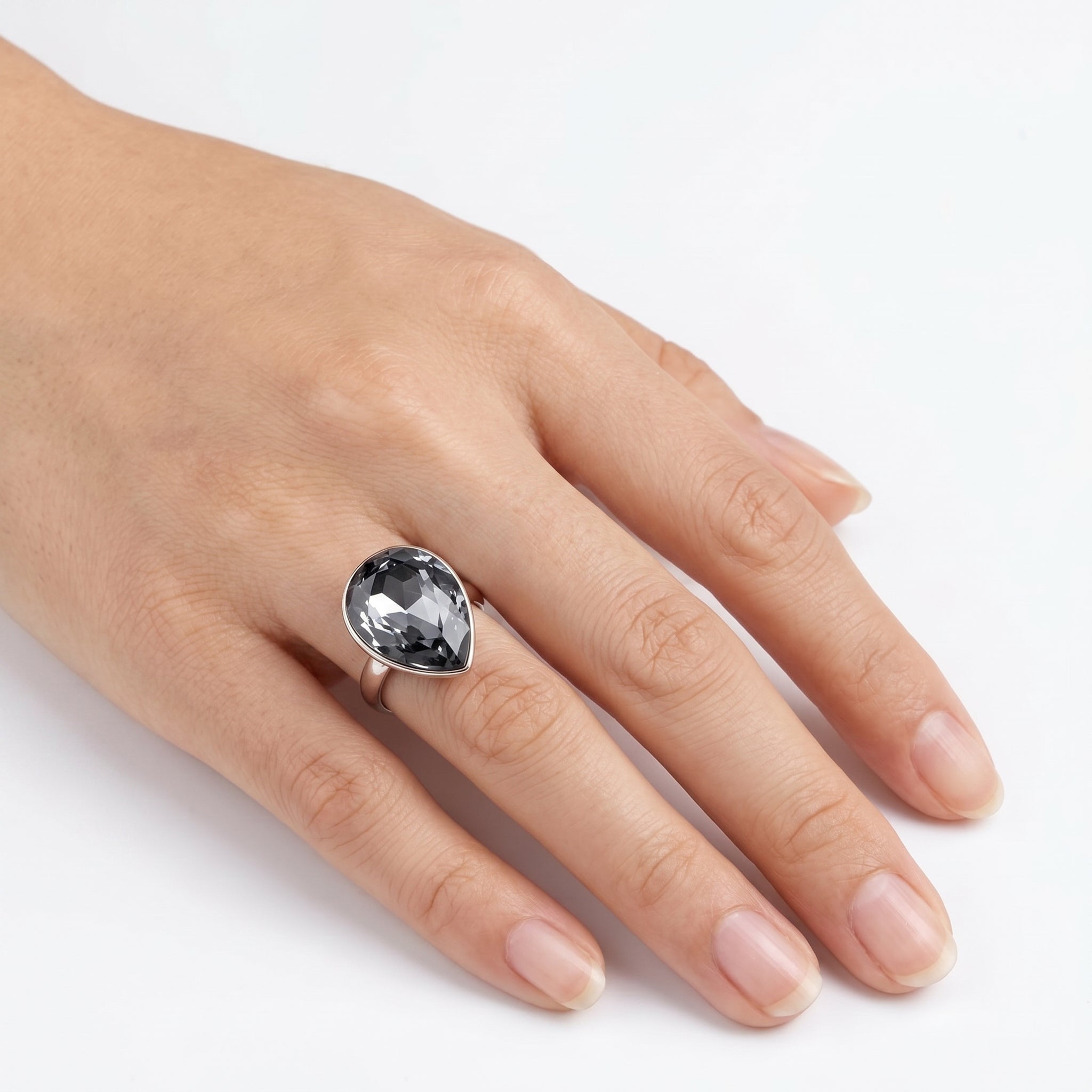 Rose Opal Teardrop Ring - Black