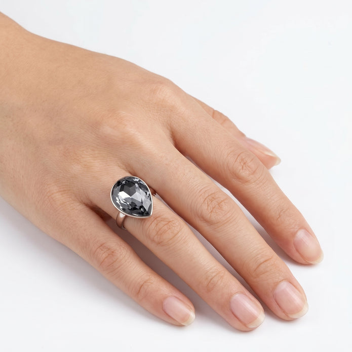 Rose Opal Teardrop Ring - Black