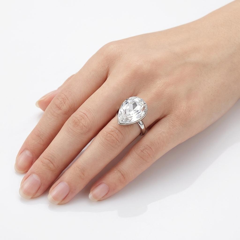 Rose Opal Teardrop Ring - Silver