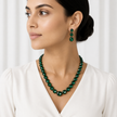 Soft Blush Square Crystal Necklace Set - Emerald Green