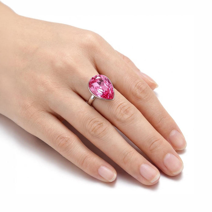 Rose Opal Teardrop Ring - Pink