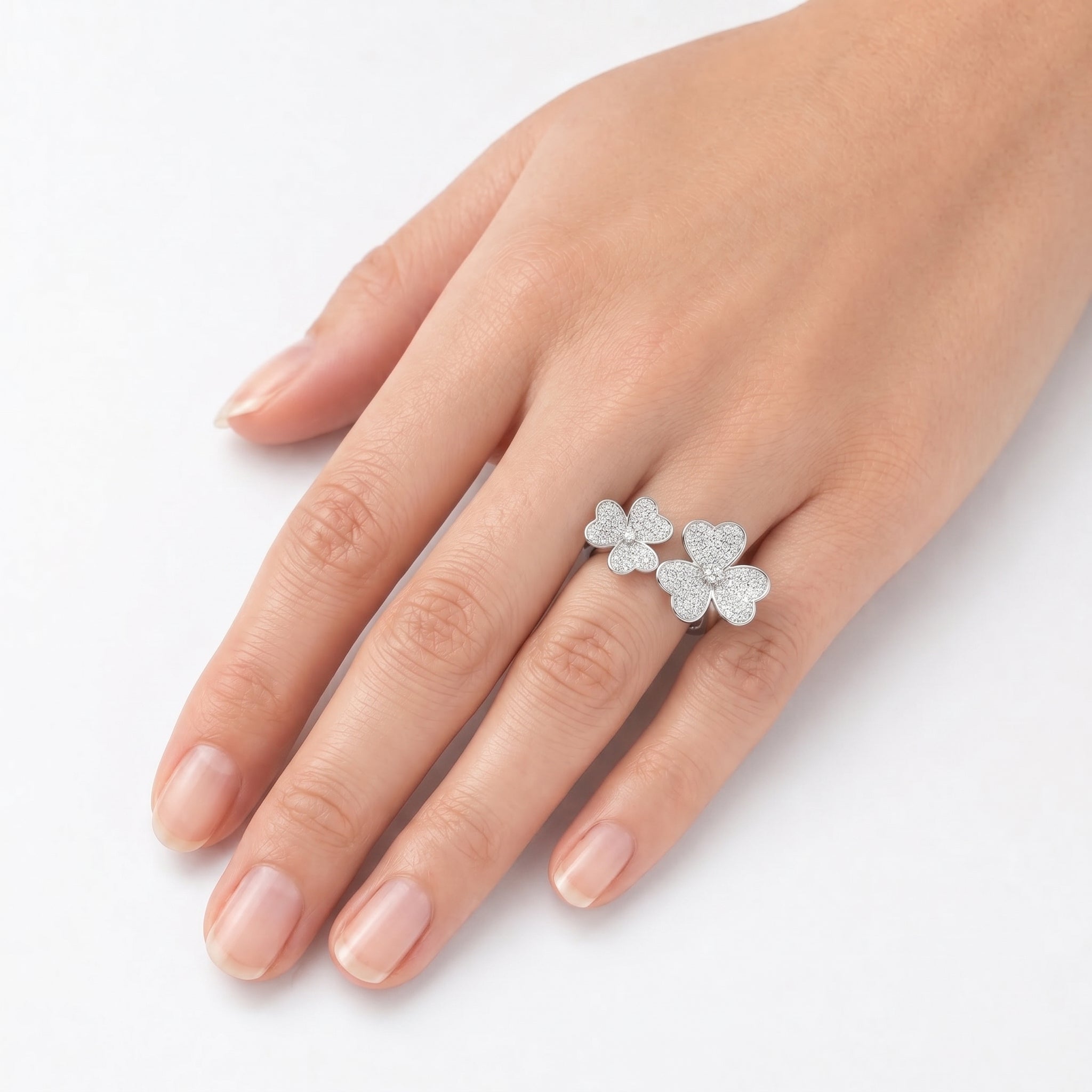 Double Clover Pavé Ring