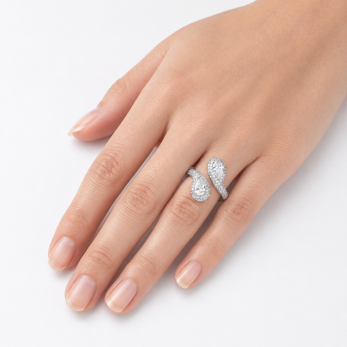 Twin Teardrop Pavé Bypass Ring