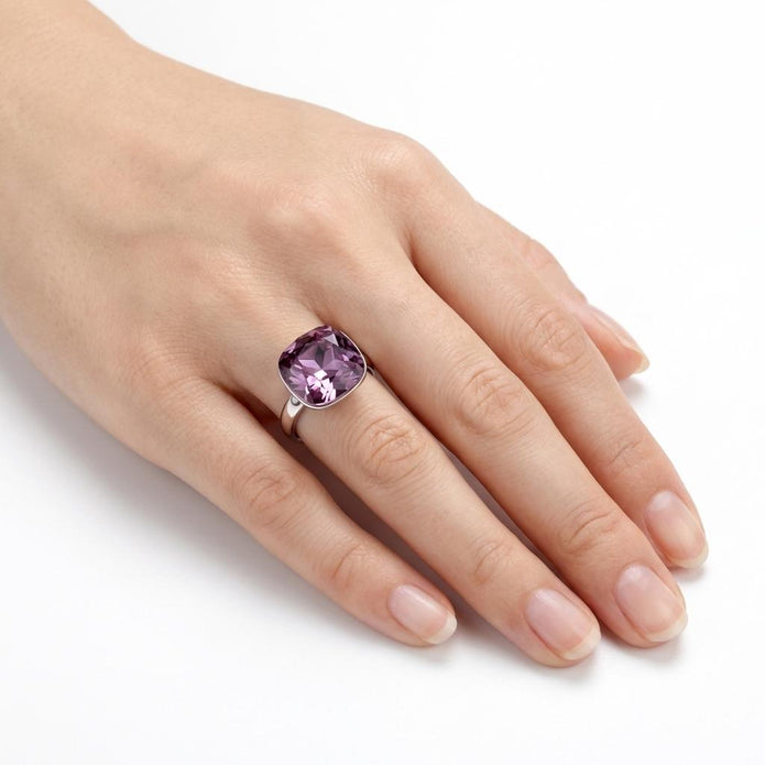 Aurora Crystal Cushion Ring - Lavender