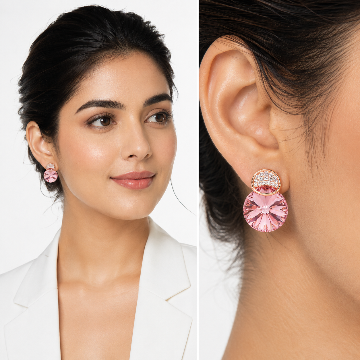 Emerald Glow Rivoli Stud Earrings - Rose pink
