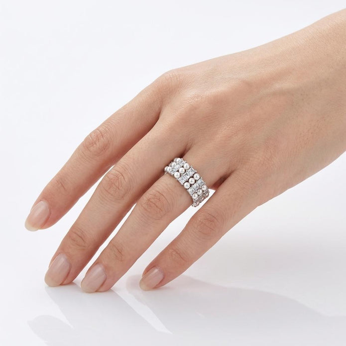 Pearl & Crystal Lattice Band Ring