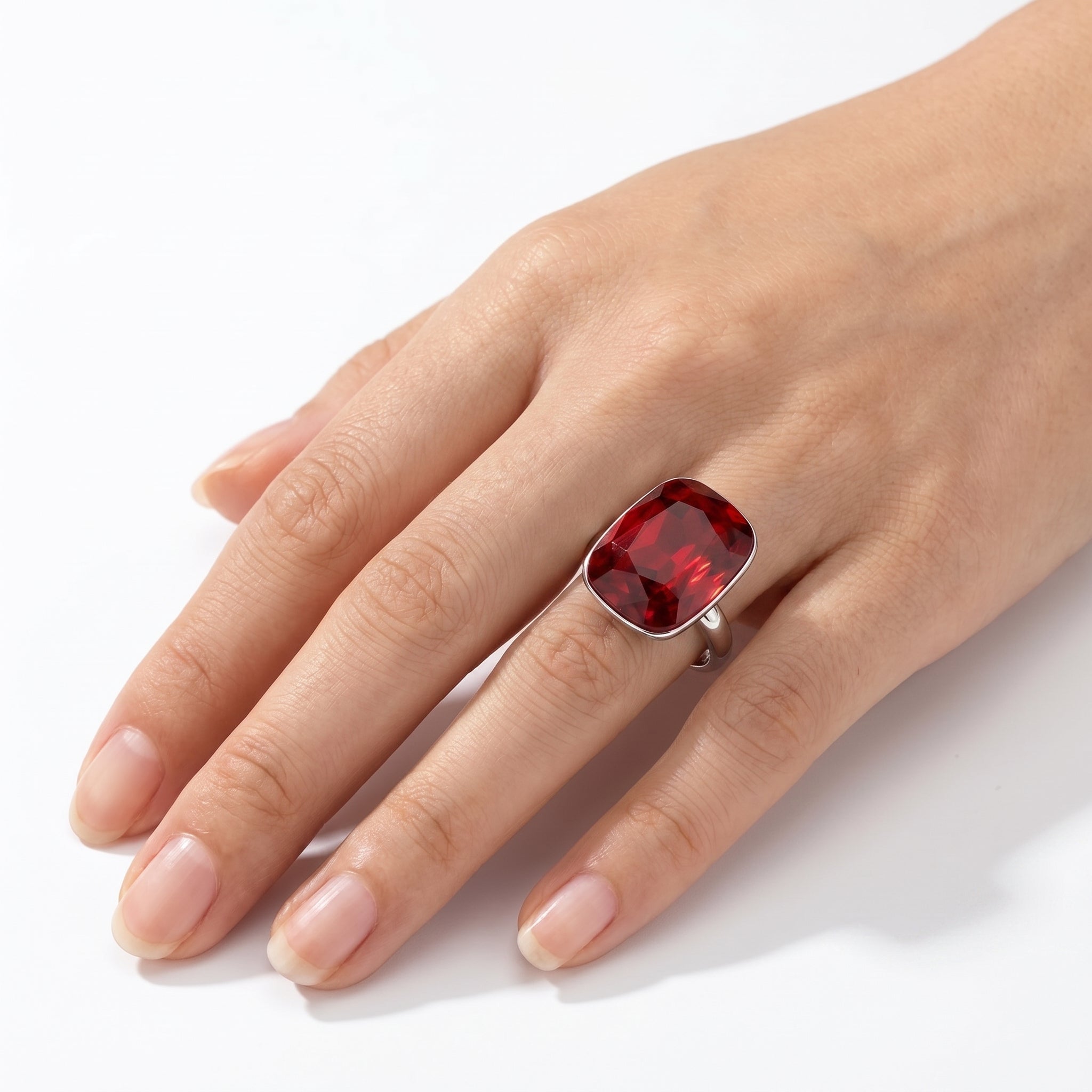 Midnight Onyx Cushion Ring - Rich Pink