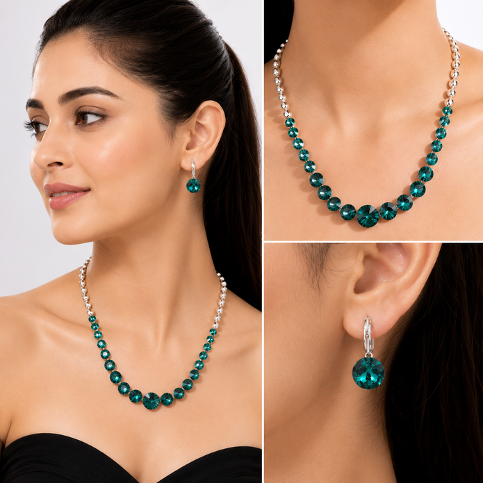 Teal Tide Beaded Necklace Set - Teal Green