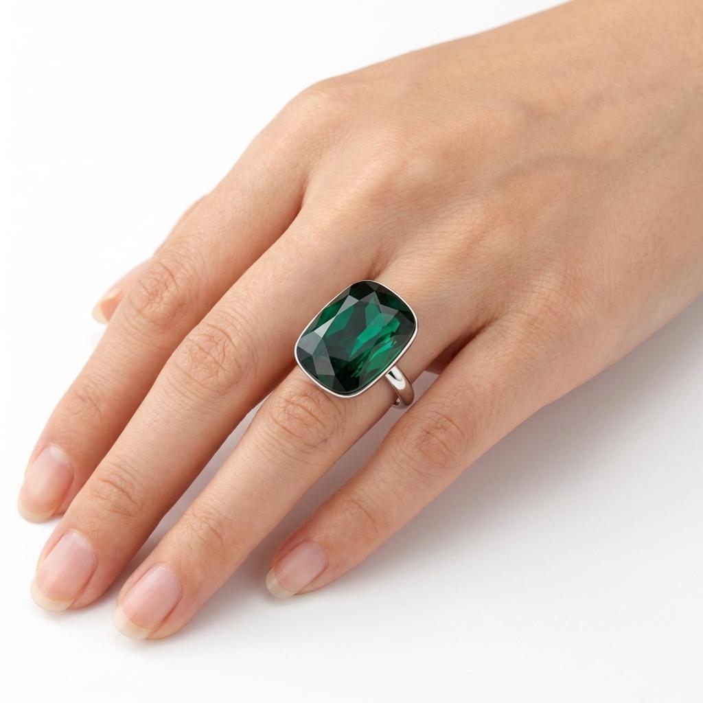 Midnight Onyx Cushion Ring - Emerald Green