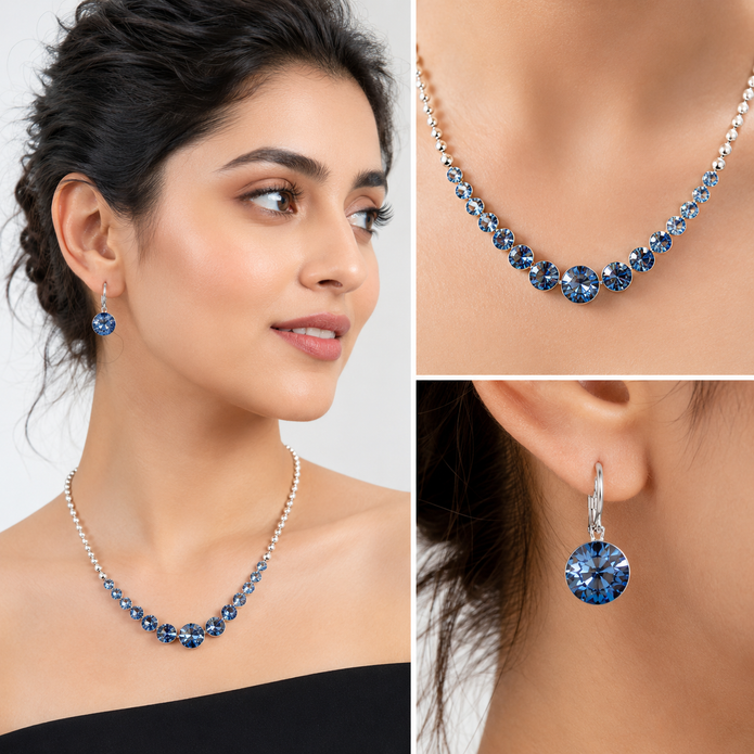 Teal Tide Beaded Necklace Set - Blue