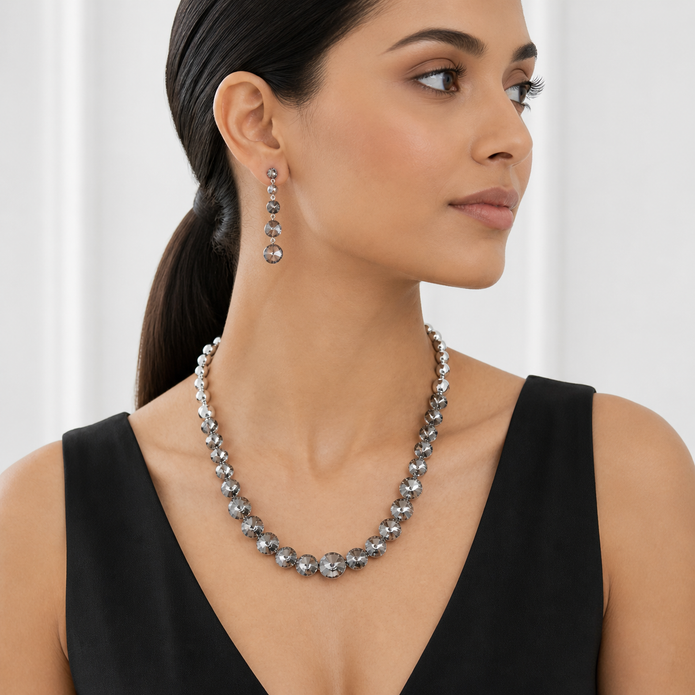 Teal Tide Beaded Necklace Set - Gunmetal