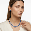 Deep Blue Sapphire-Tone Halo Tennis Necklace Set - Deep Blue