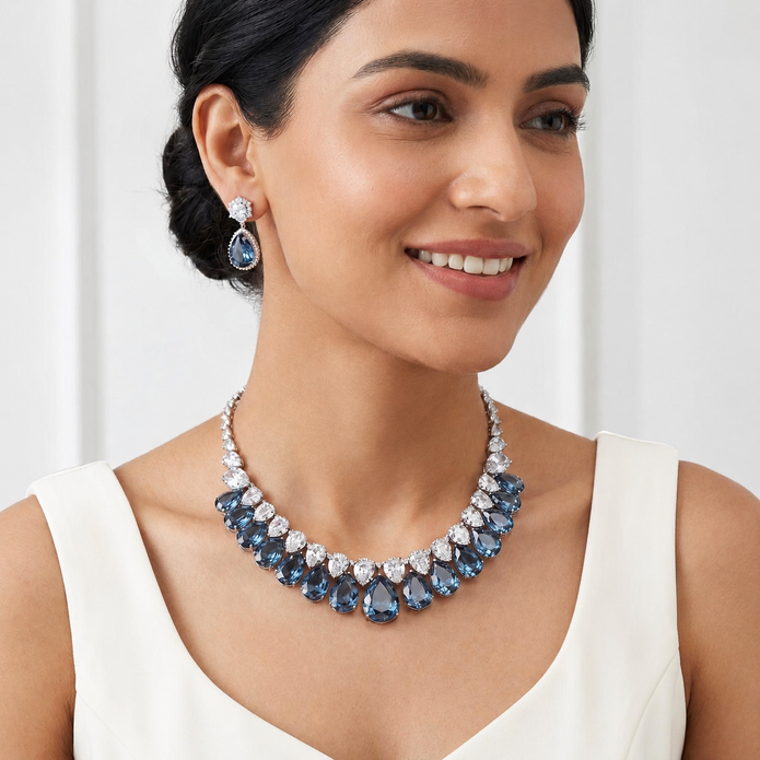 Mauve Cascade Bib Necklace Set - Plum