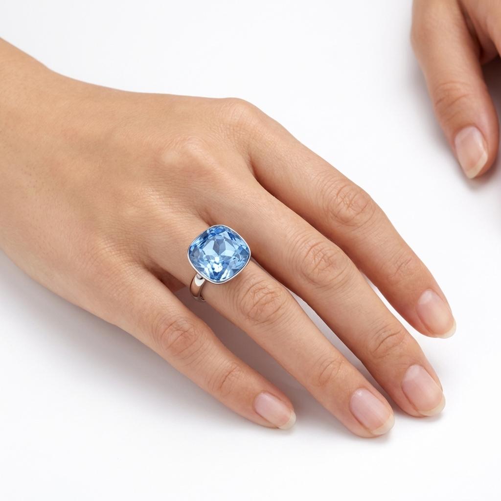 Aurora Crystal Cushion Ring - Deep Blue