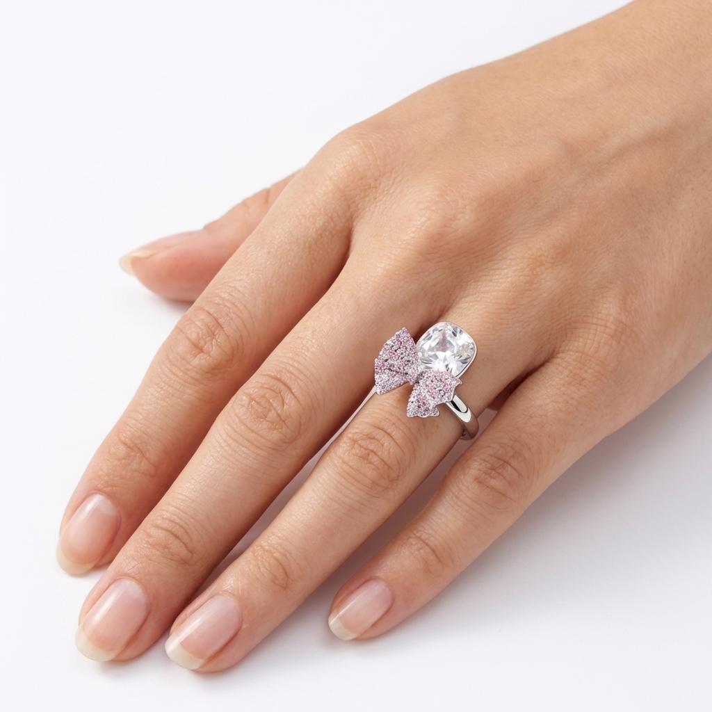 Blue Bow Cushion Ring - Silver