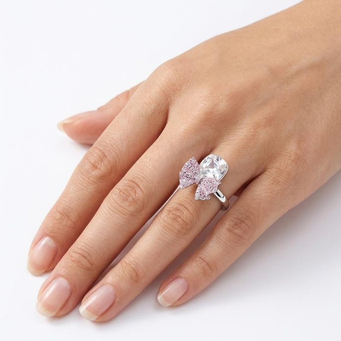 Blue Bow Cushion Ring - Silver
