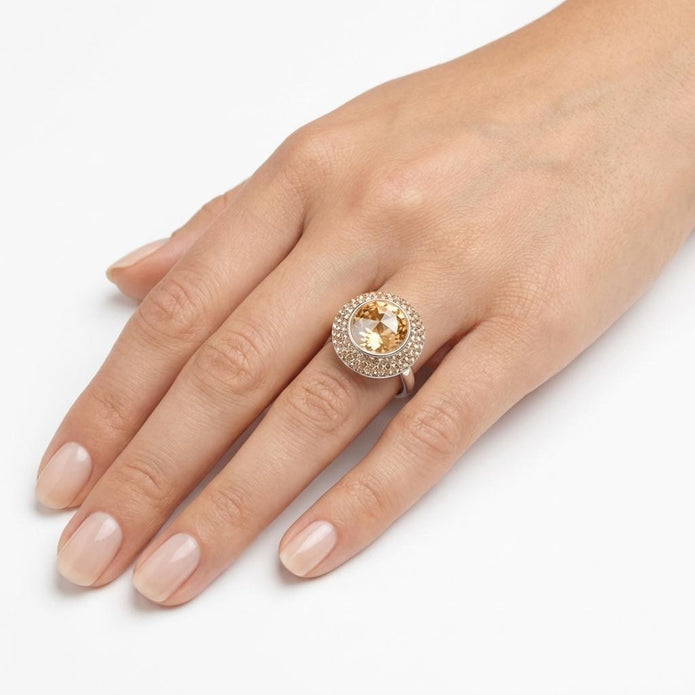 Champagne Halo Round Ring - Gold
