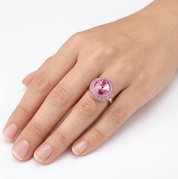 Champagne Halo Round Ring - Rich Pink