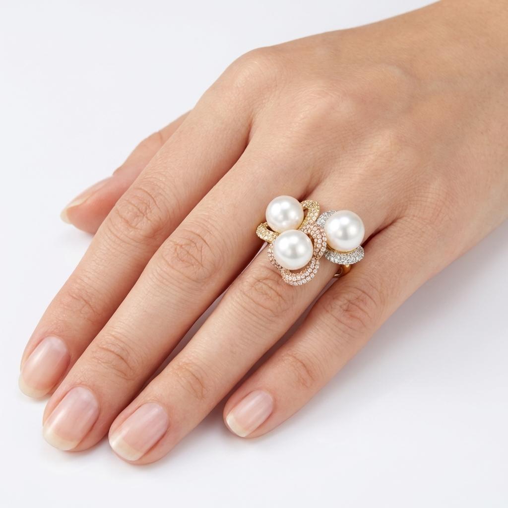 Tri-Gold Pearl Cluster Ring