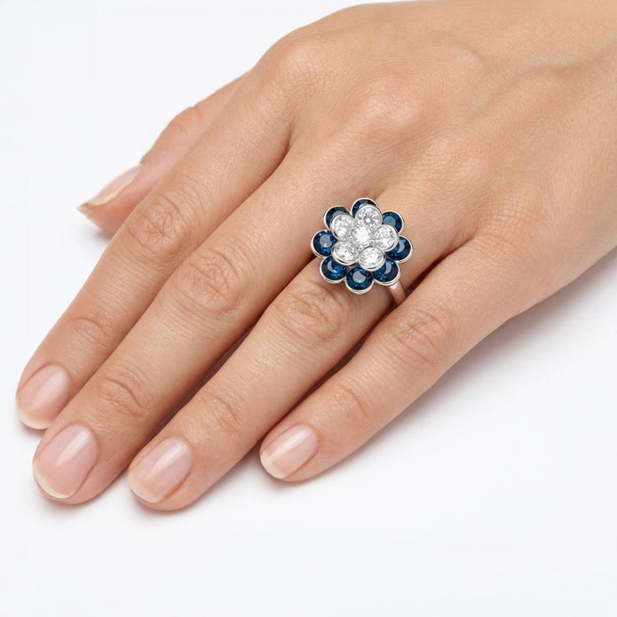 Emerald Blossom Cluster Ring - Silver