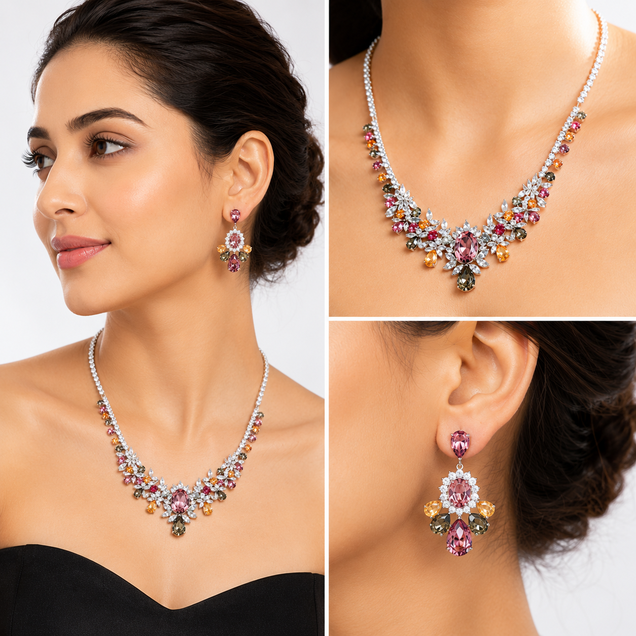 Emerald Garden Statement Necklace Set - Burgundy