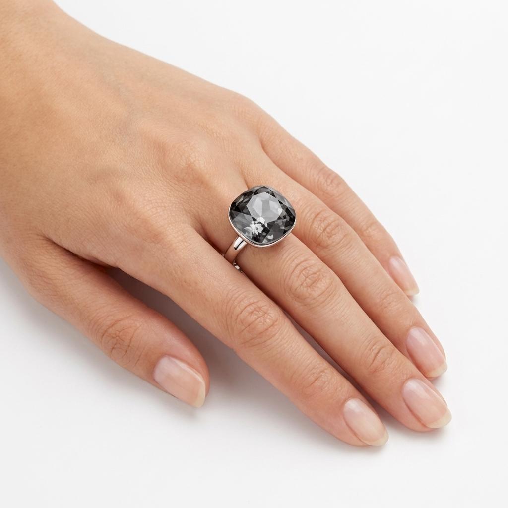 Aurora Crystal Cushion Ring - Black