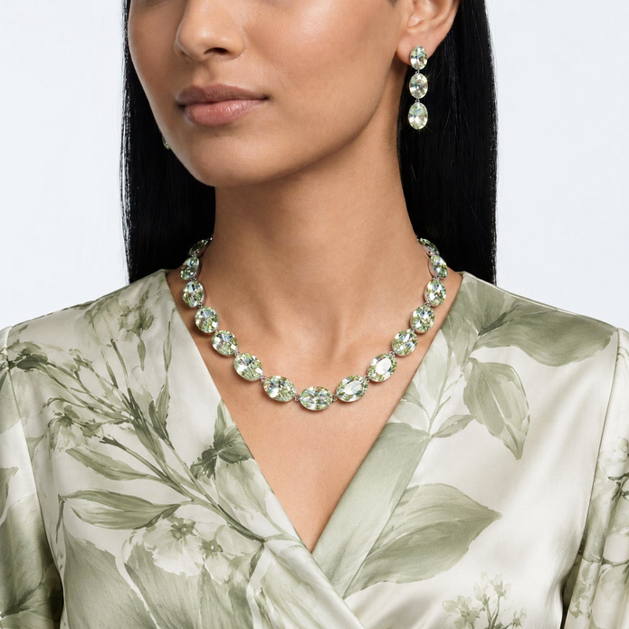 Aqua Dream Oval Crystal Necklace Set - Ivory