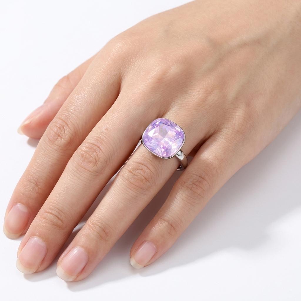 Aurora Crystal Cushion Ring - Mauve