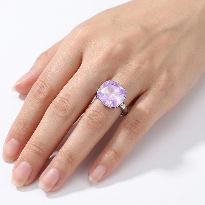 Aurora Crystal Cushion Ring - Mauve