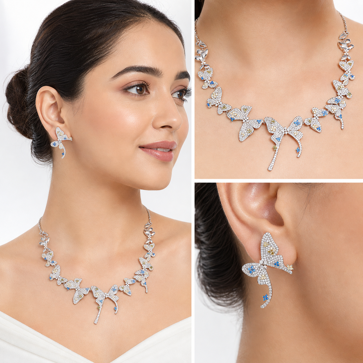 Multi-Color Crystal Butterfly Statement Necklace Set