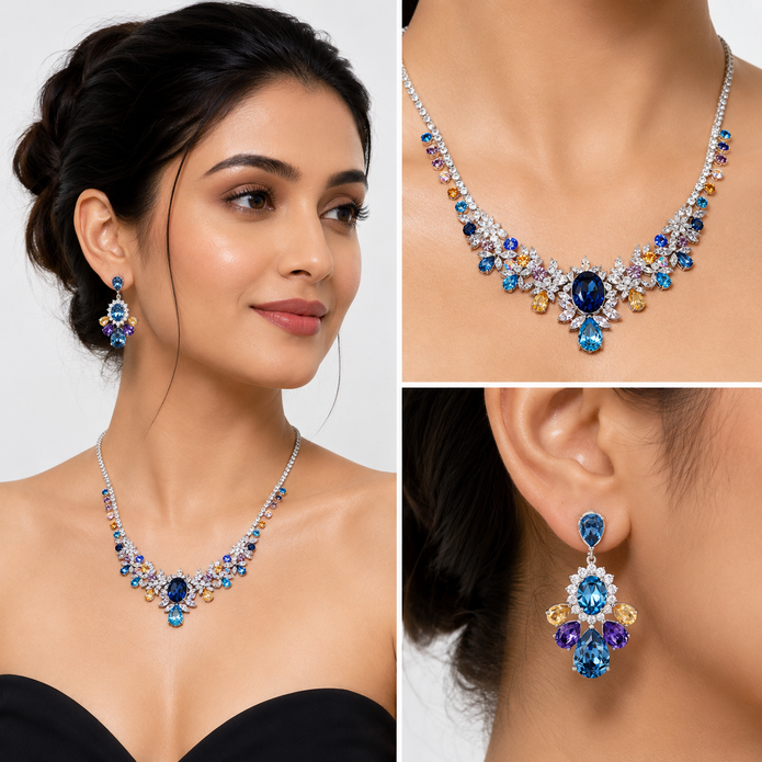Emerald Garden Statement Necklace Set - Violet
