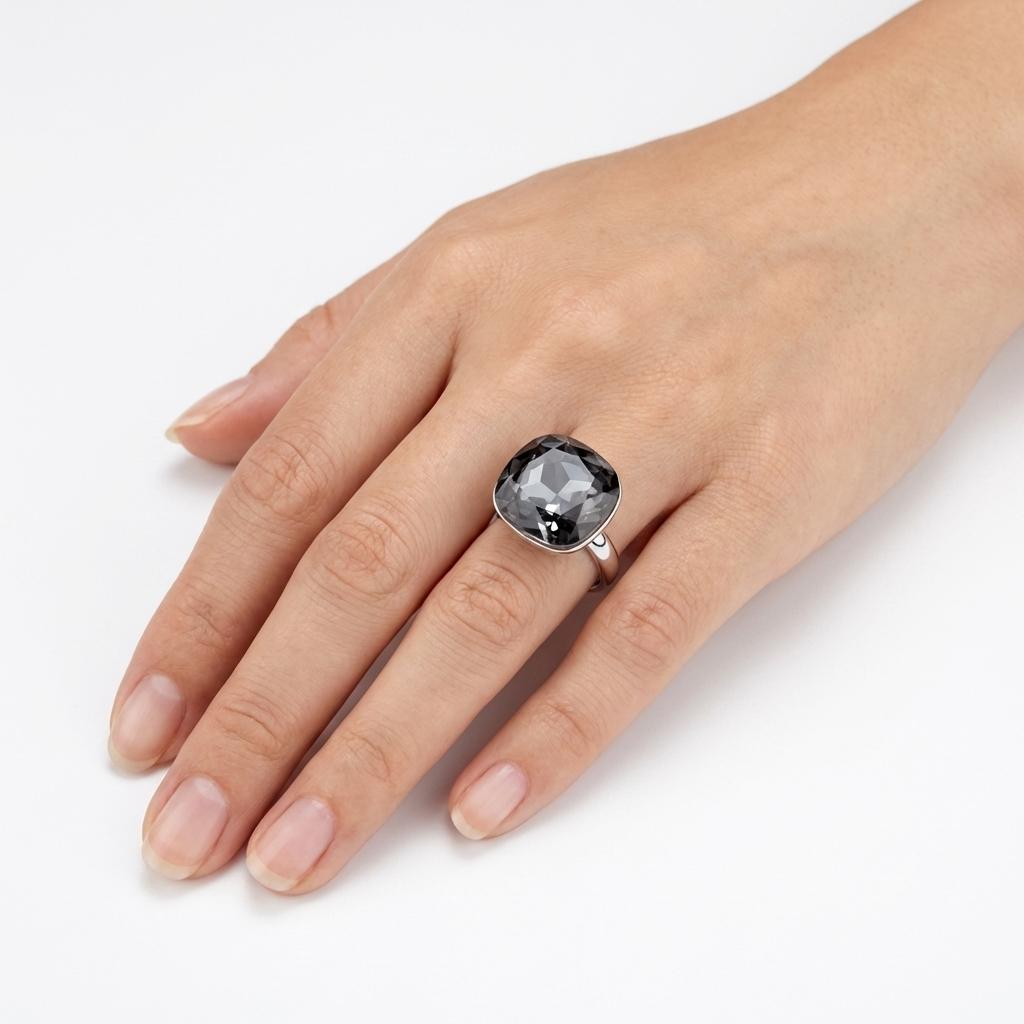 Aurora Crystal Cushion Ring - Black