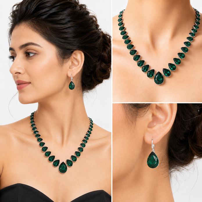 Blush Royale Tennis Necklace Set - Emerald Green