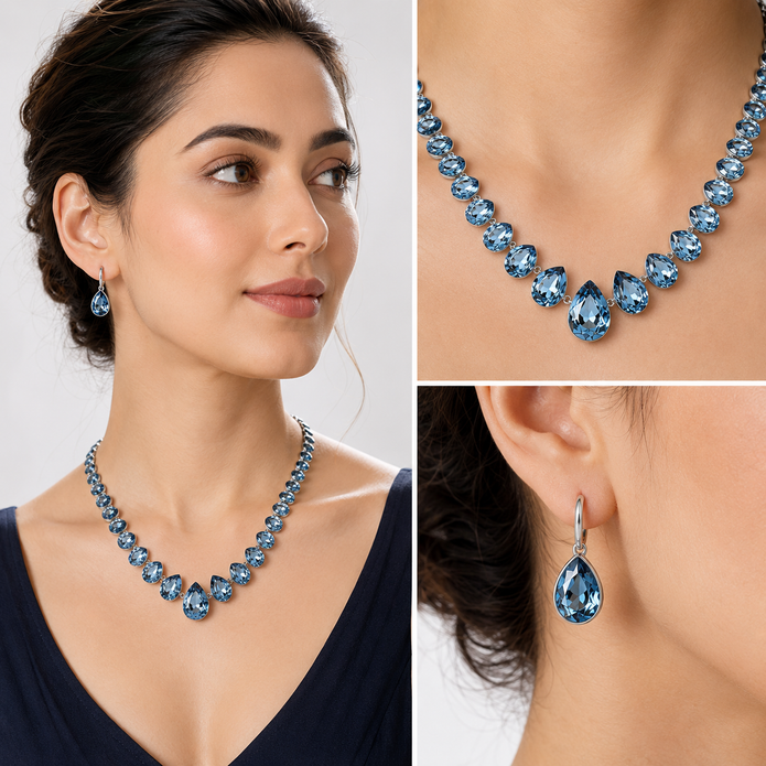 Blush Royale Tennis Necklace Set - Sky Blue